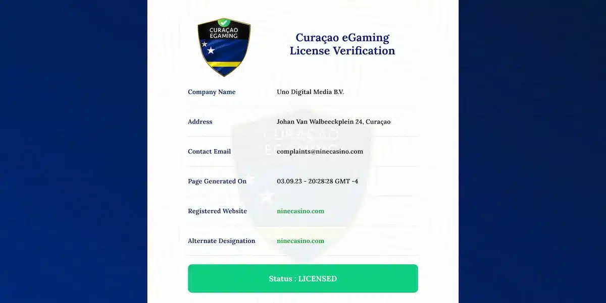 licence ninecasino