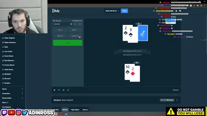 AdinRoss passe de nombreuses heures à jouer aux casinos en ligne