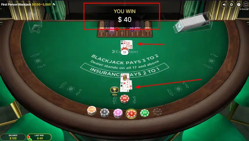 Gagner une main au blackjack