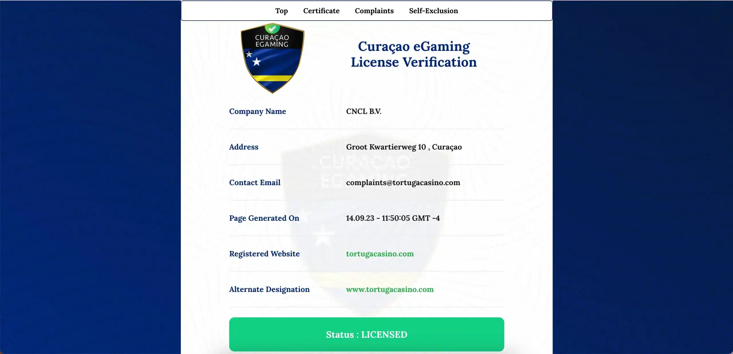 licence tortuga