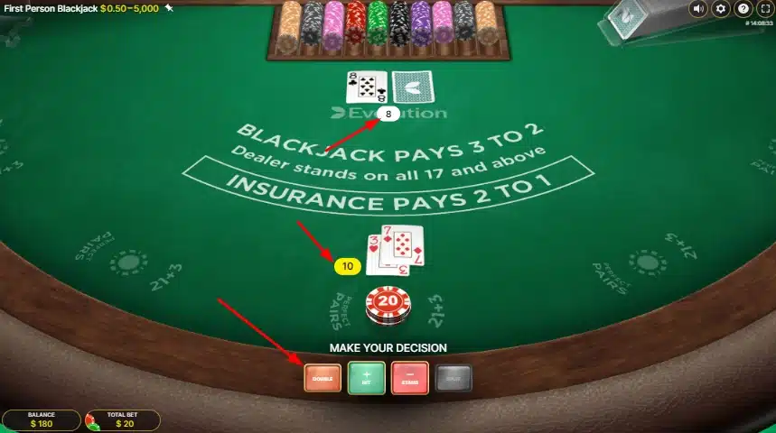 Selon la main du croupier, vous devrez doubler vore main de départ