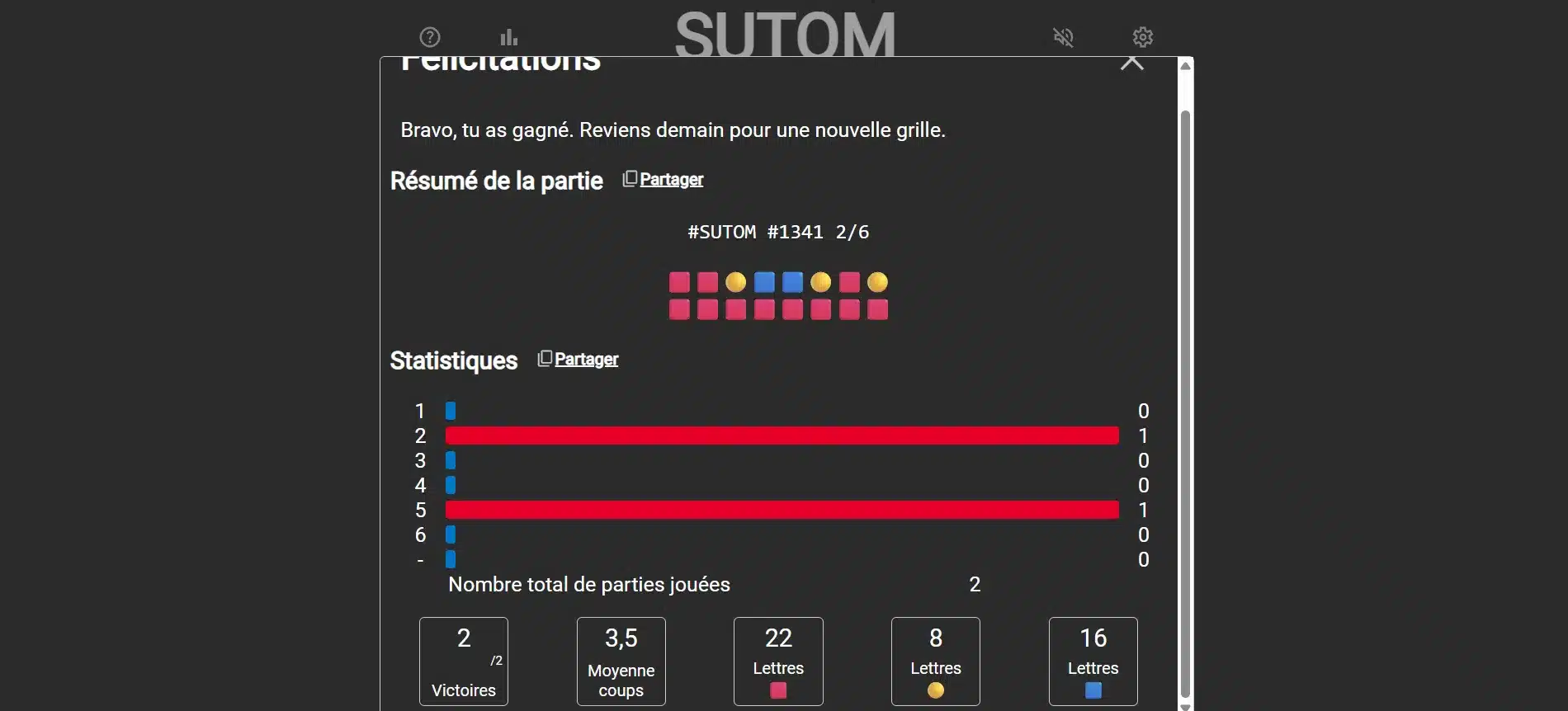 jeu sutom résulat