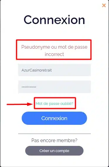 Identifiant incorrect
