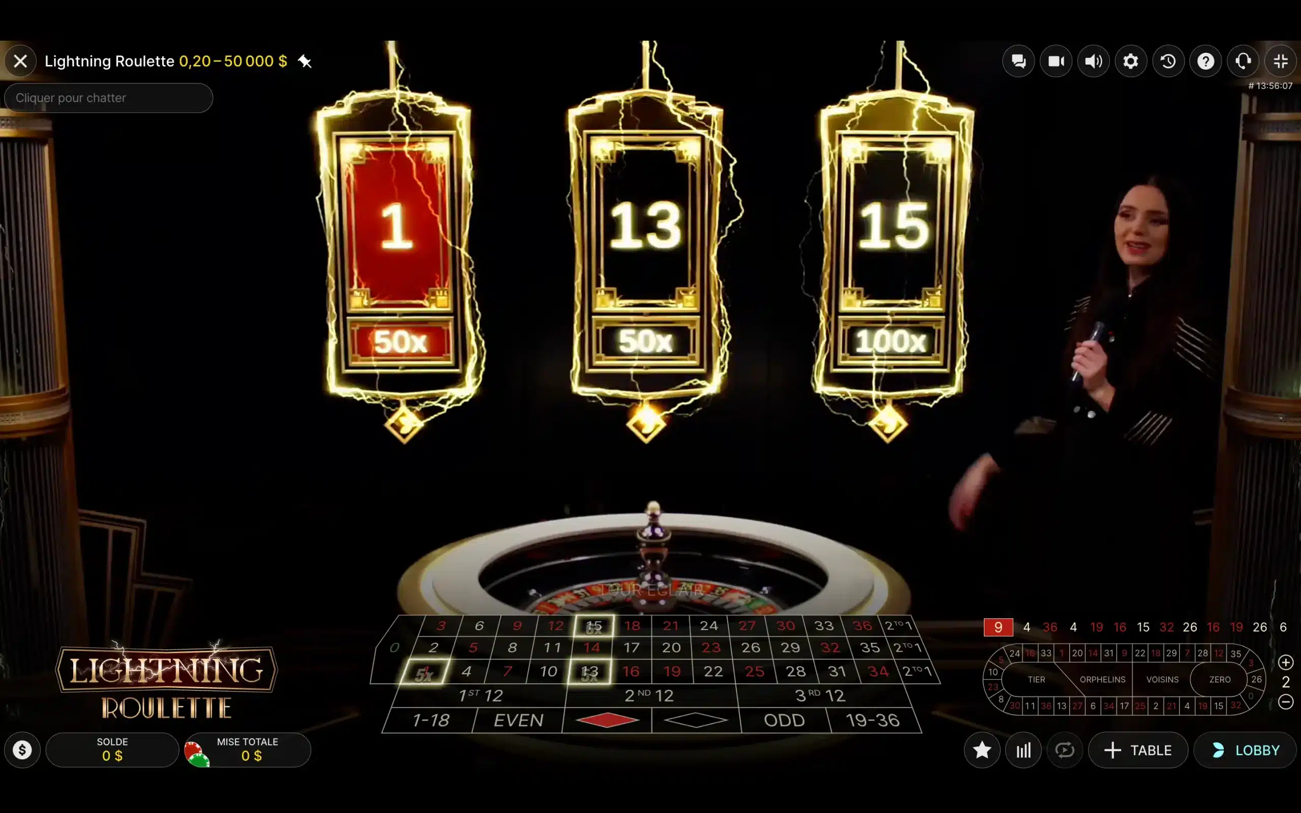 Lightning Roulette multiplicateurs