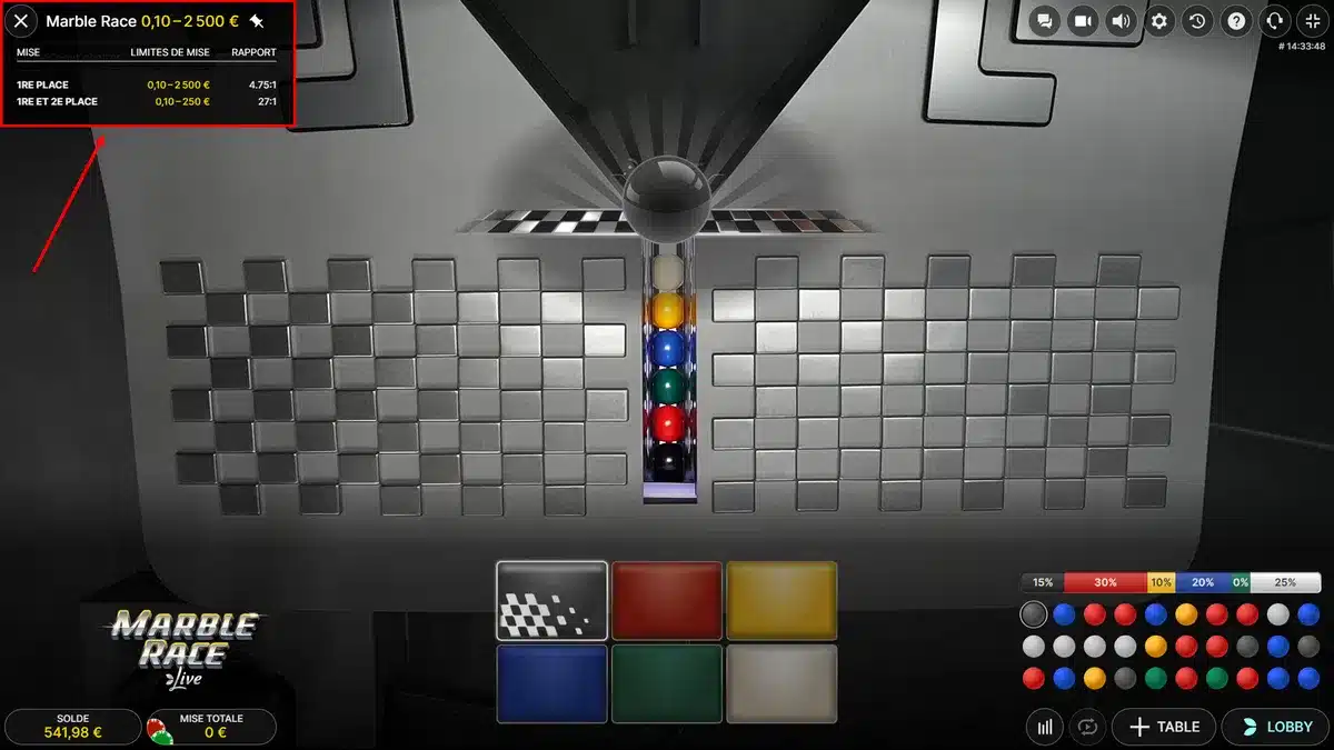 étendue de mises marble race live