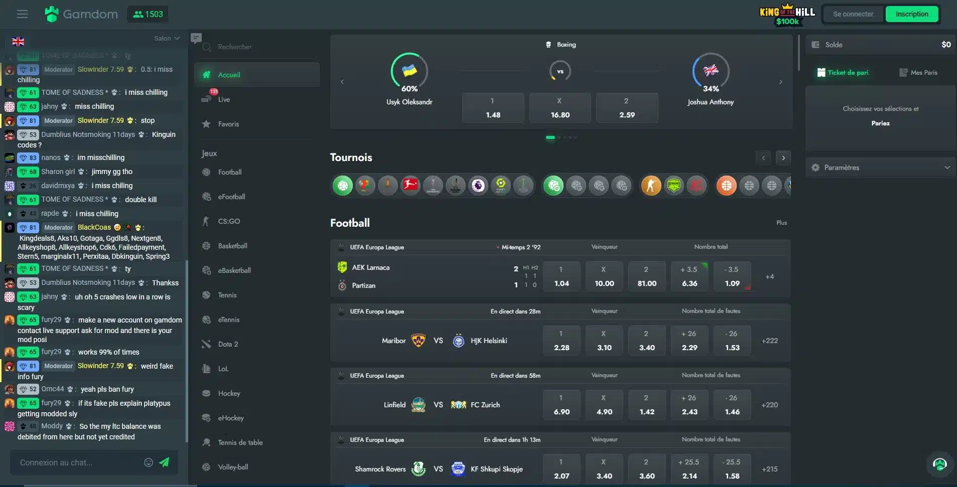 parier sur les matchs sportifs football rugby basket gamdom casino