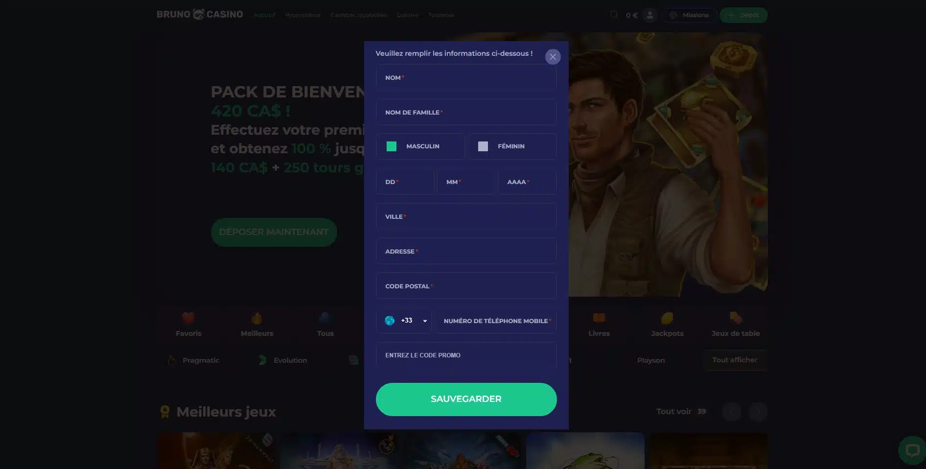 Inscrivez des informations personnelles correctes afin de ne pas avoir de problème avec le casino