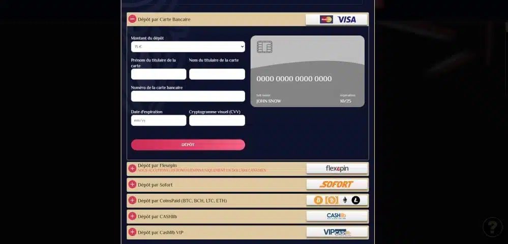 Déposer sur Vegas Plus
