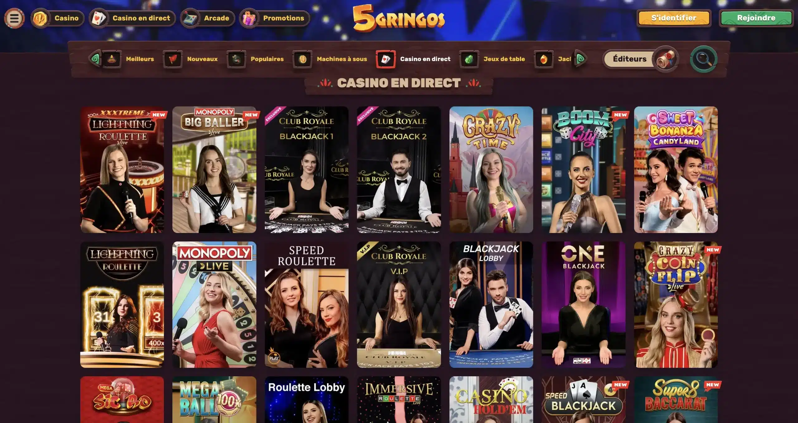Le casino en ligne 5Gringos dispose de très nombreux jeux en direct et jeux de table