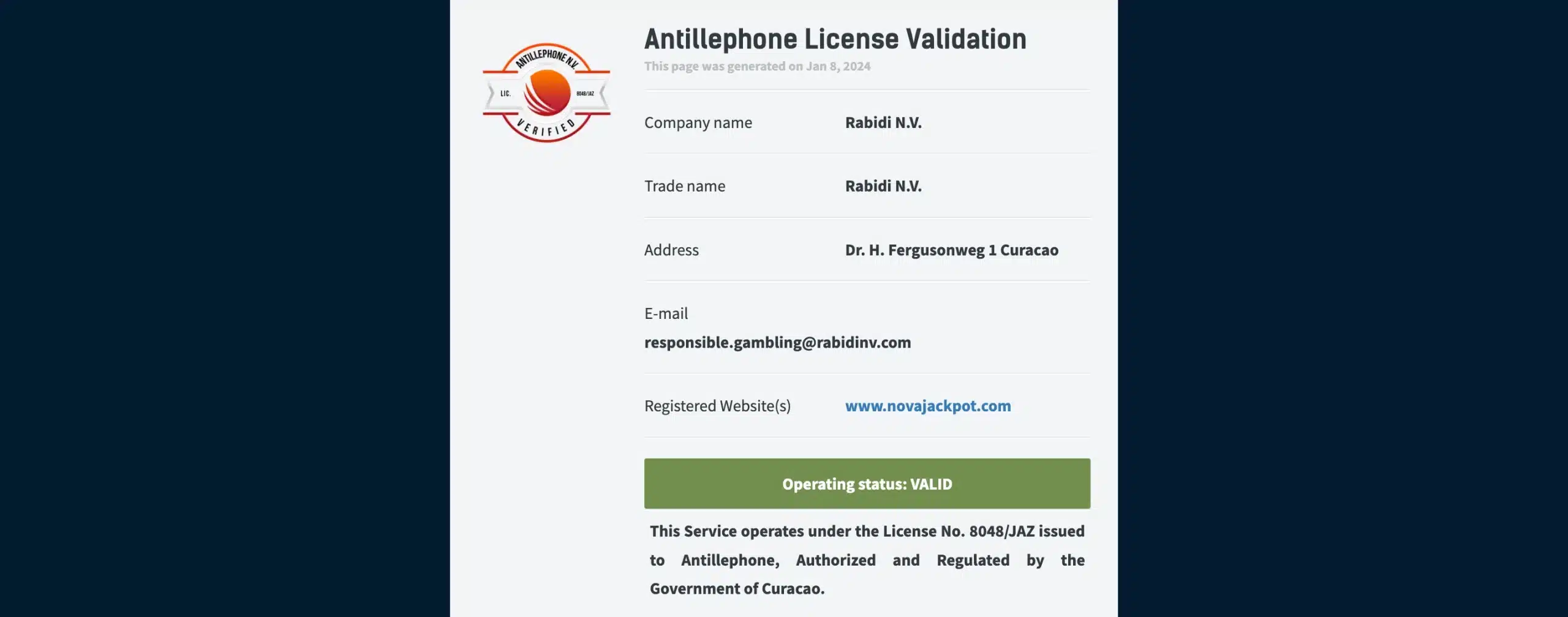 licence novajackpot