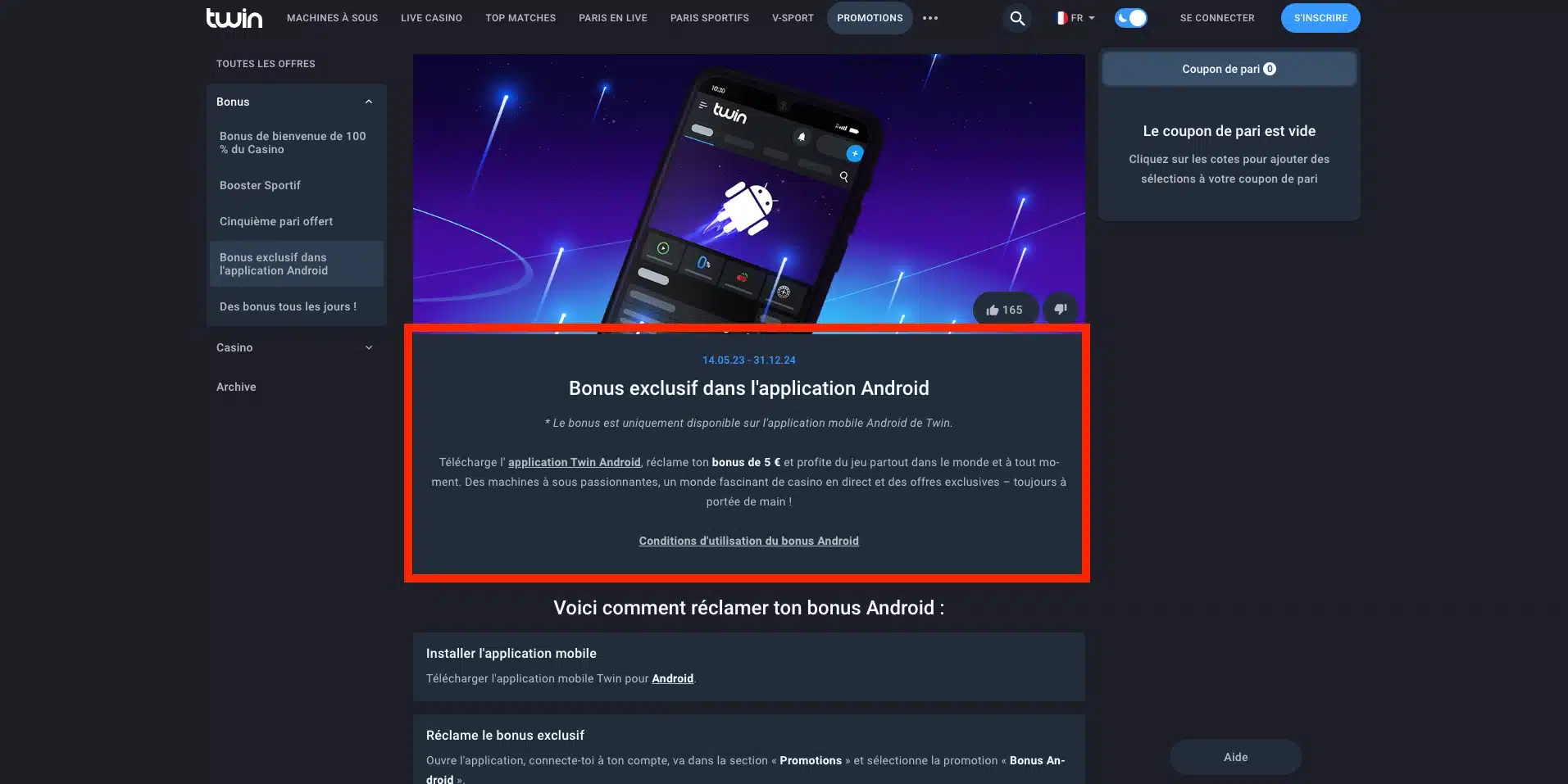 Bonus Android sur Twin