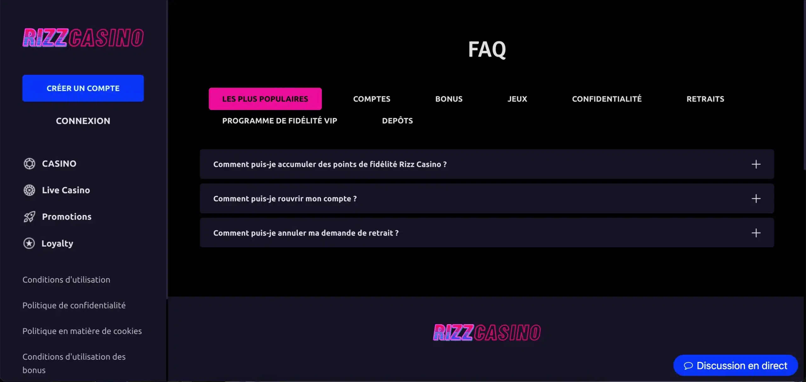 rizz casino faq