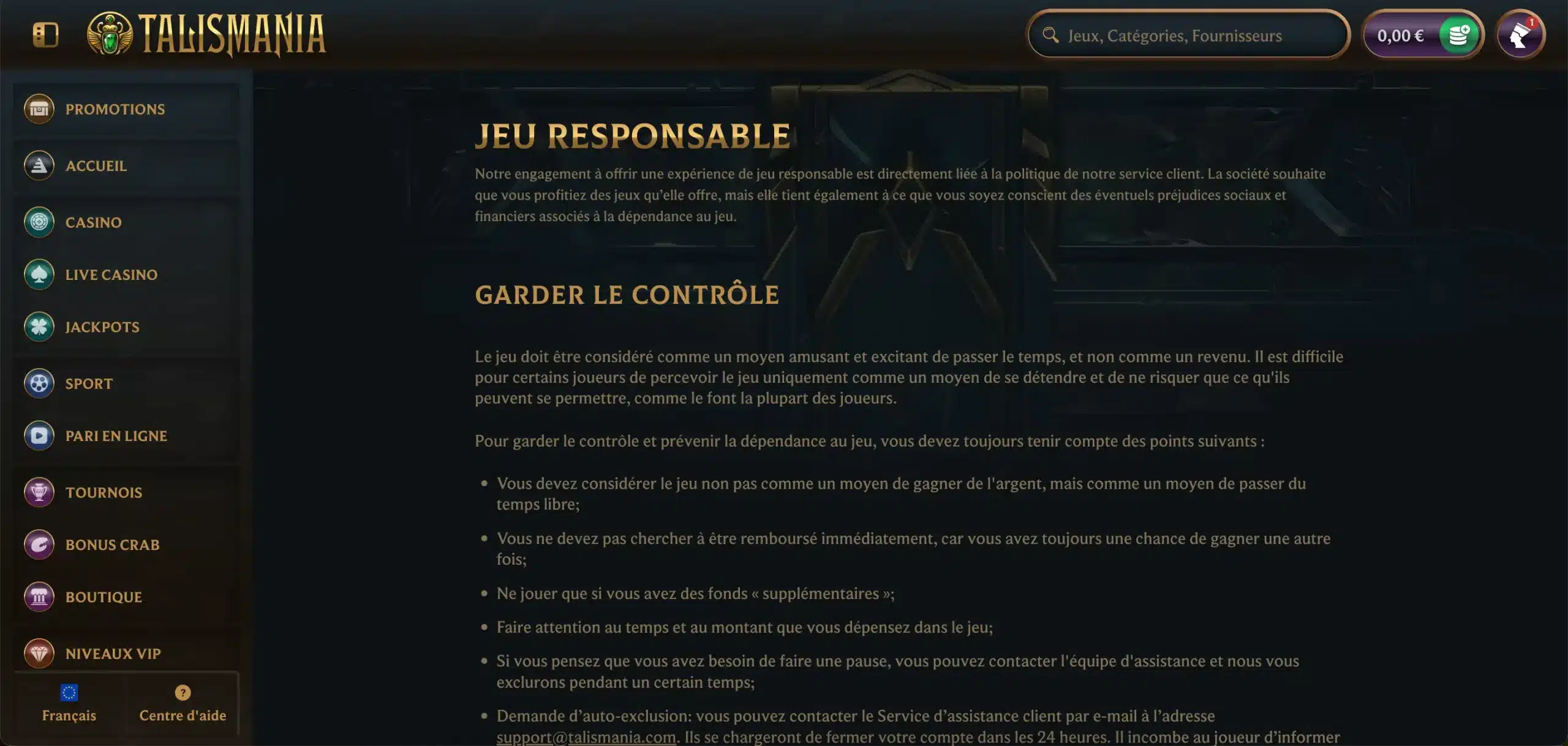 talismania jeu responsable