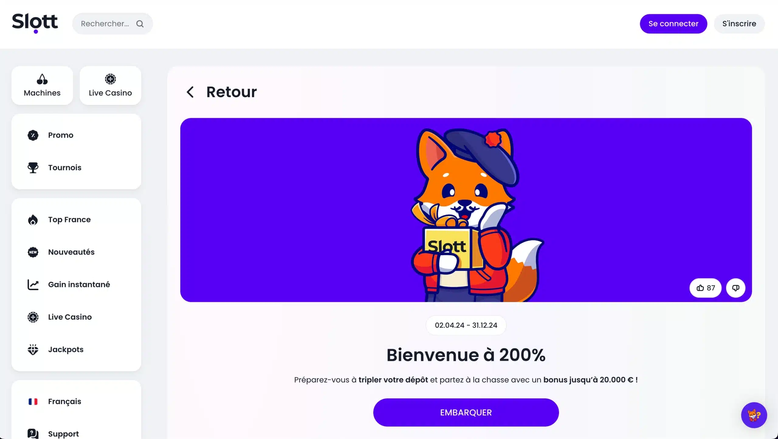 bonus de bienvenue slott