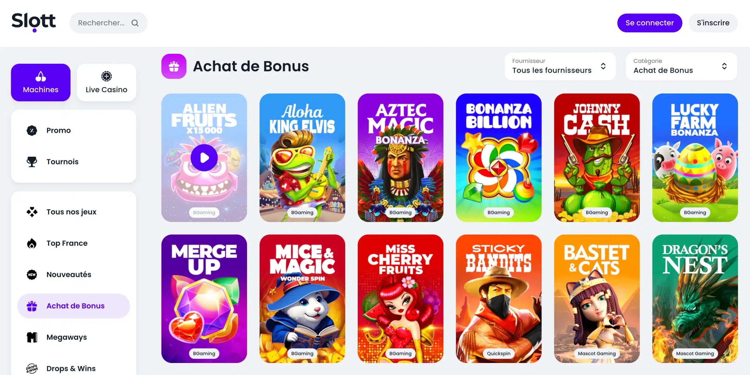achat de bonus slott