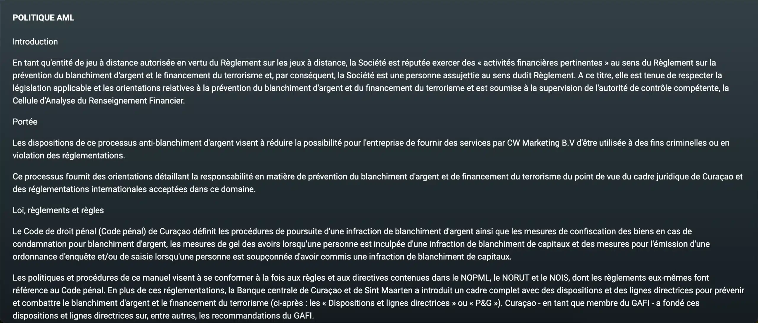 evobet politique aml