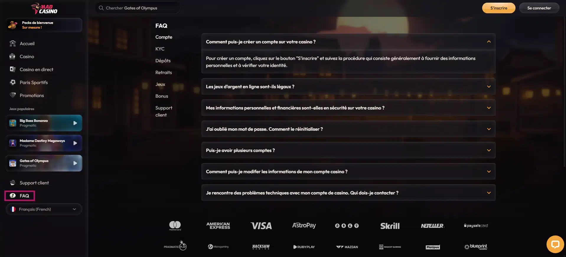 La FAQ de MadCasino