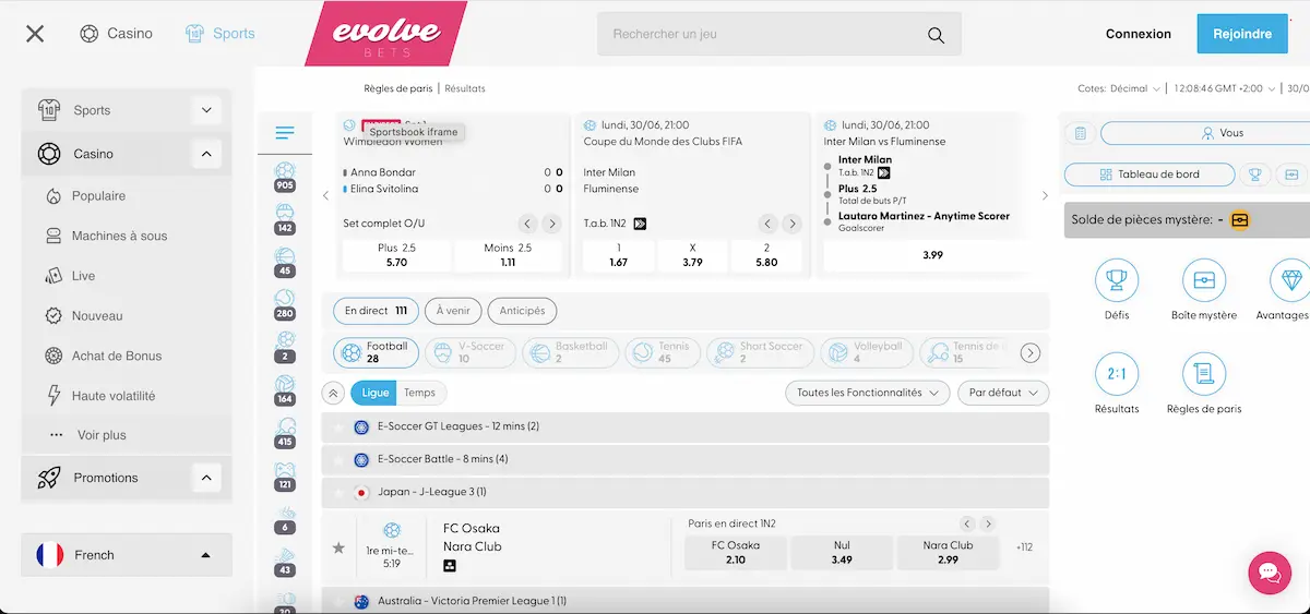 evolvebets paris sportifs