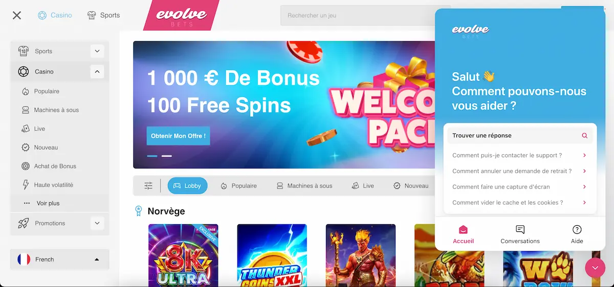 evolvebets support client