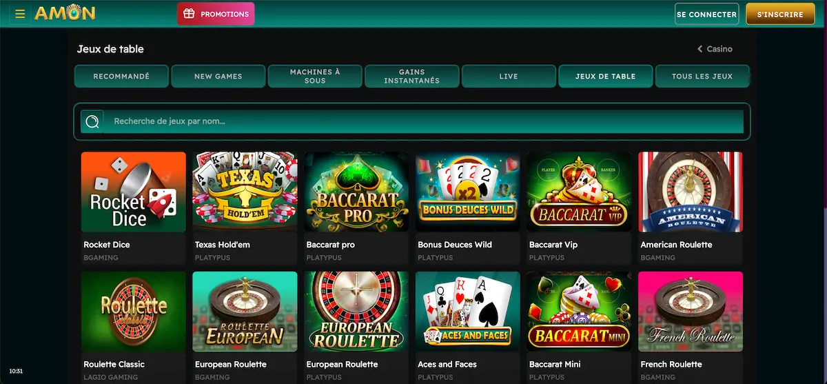 amon casino jeux de table