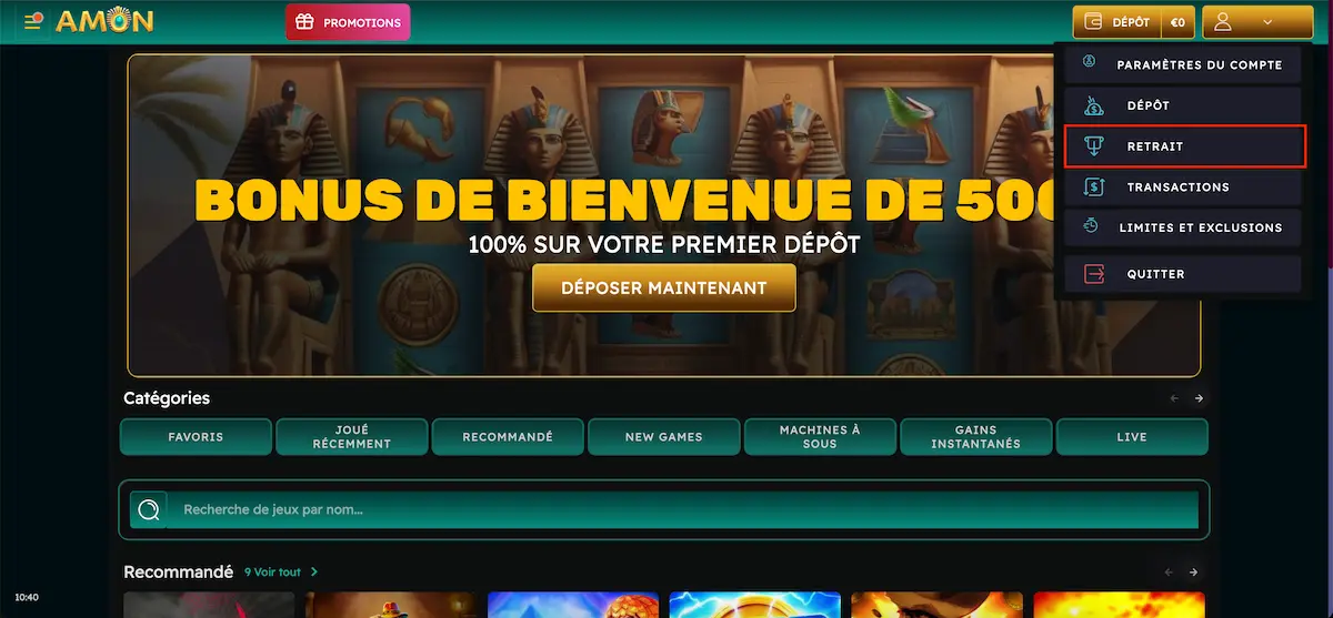 amon casino retrait