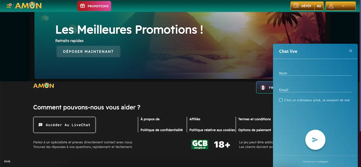 amon casino support