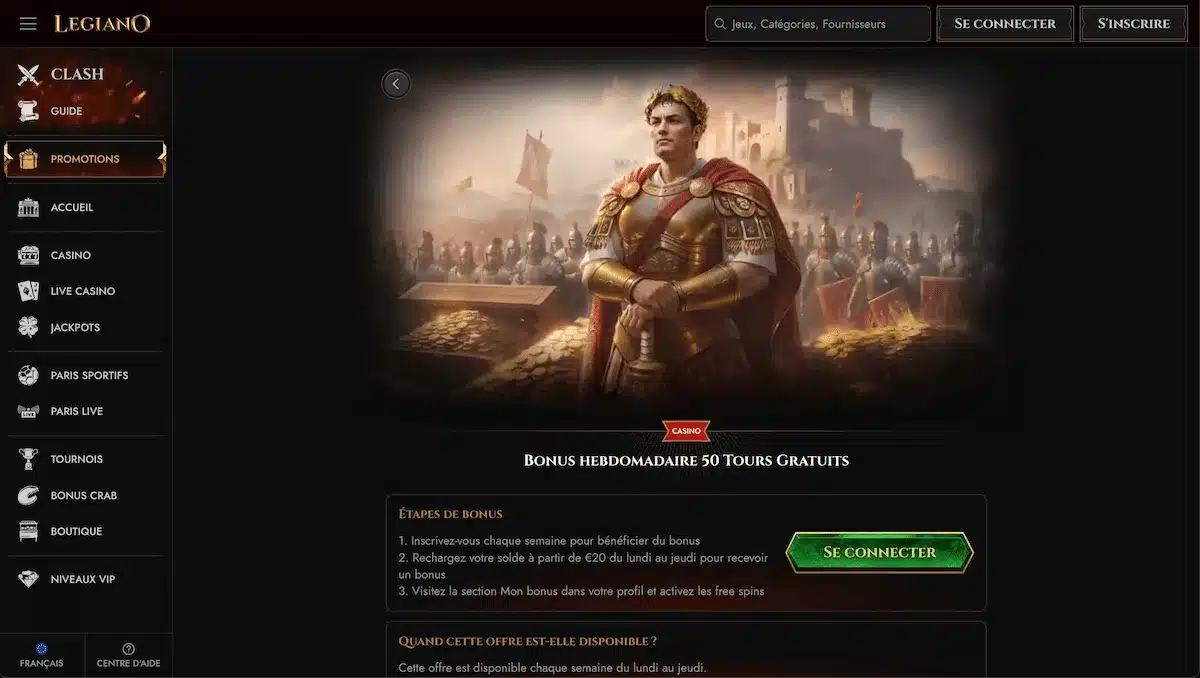 bonus hebdomadaire casino legiano