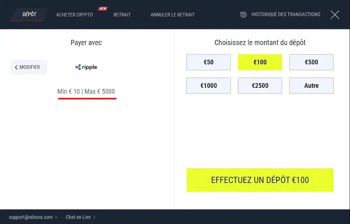 Ripple dépôt minimum
