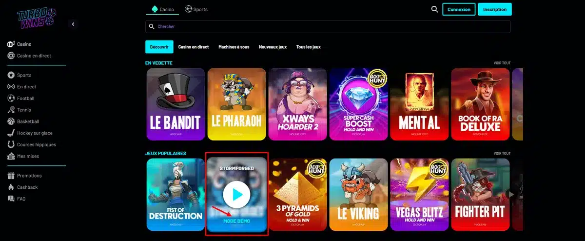 mode demo sur turbo wins