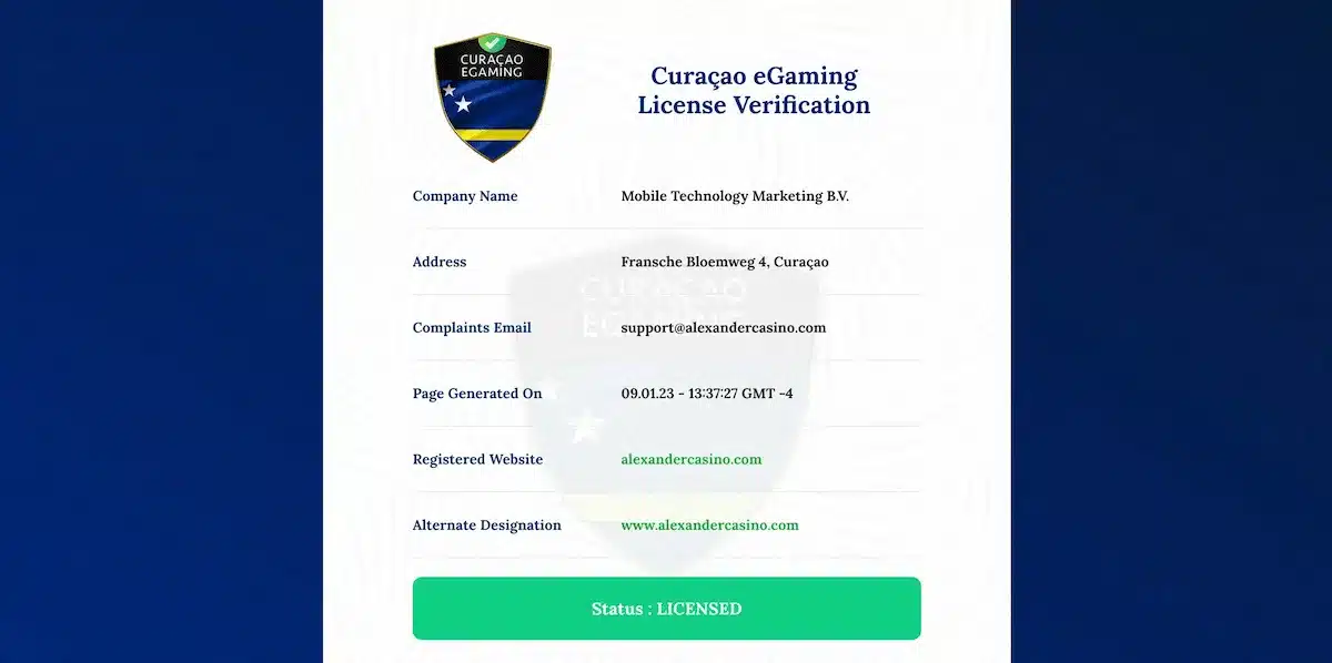 licence alexander casino