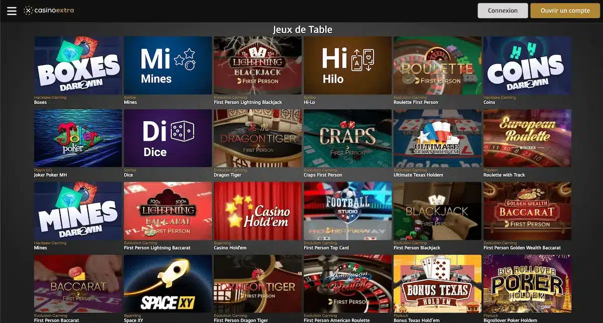 jeux de table casino extra