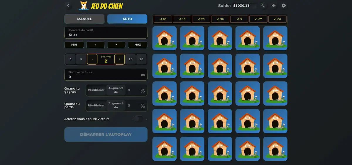 interface jeu du chien