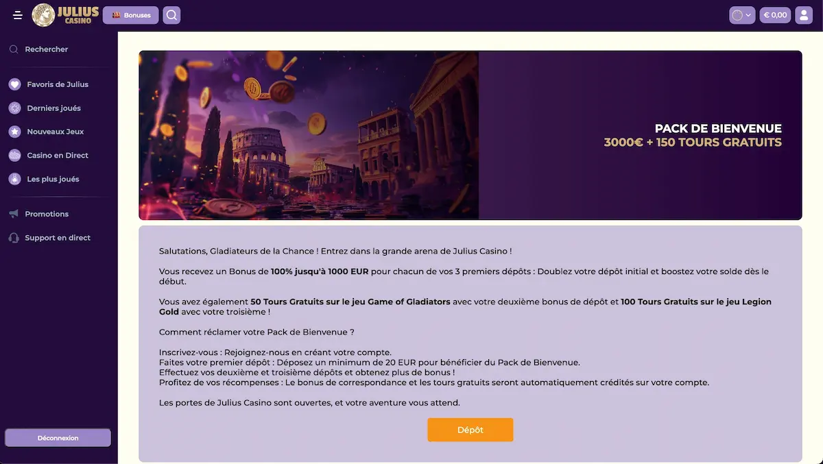 bonus de bienvenue julius casino