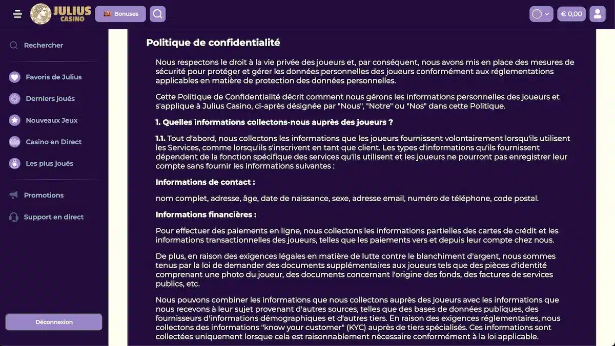 fiabilité julius casino