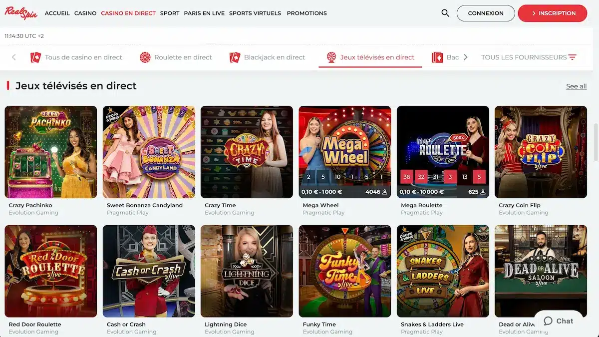 jeux en direct real spin