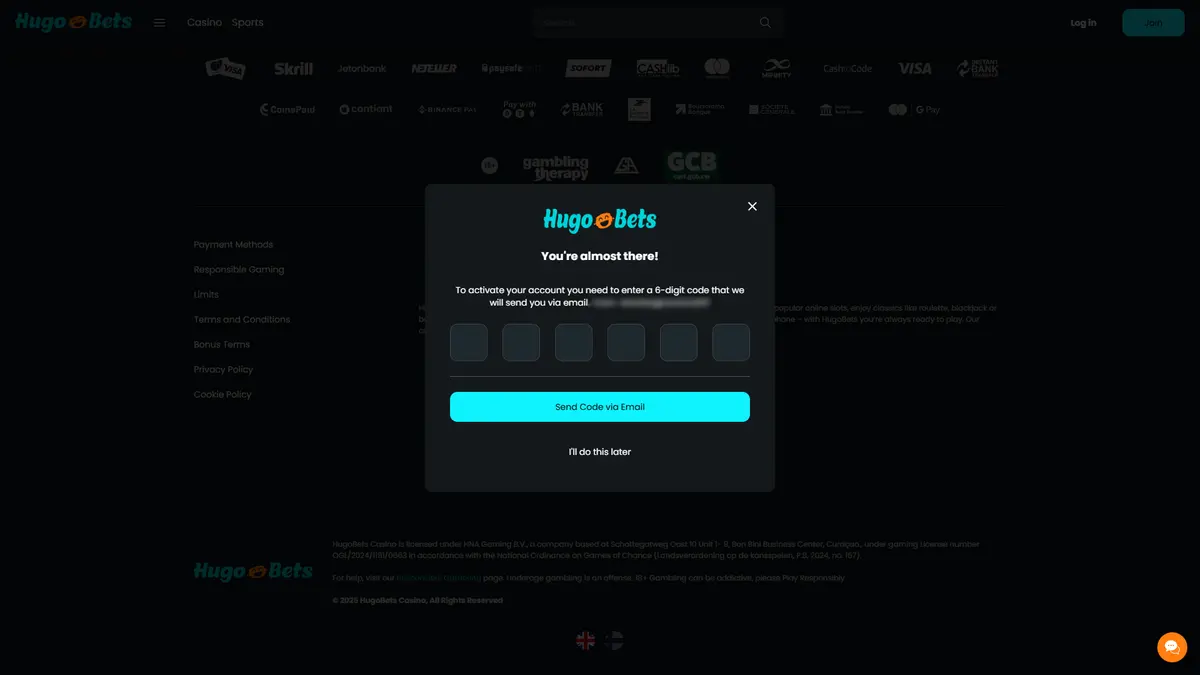 inscription sur hugobets 3
