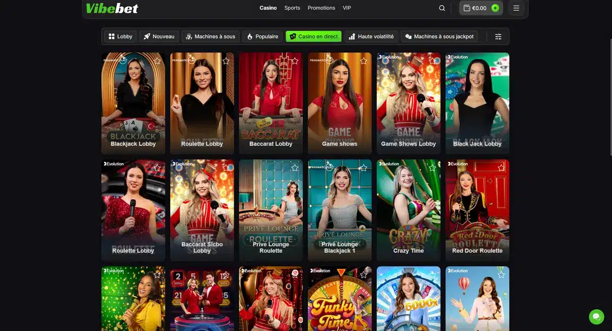 live casino sur vibebet