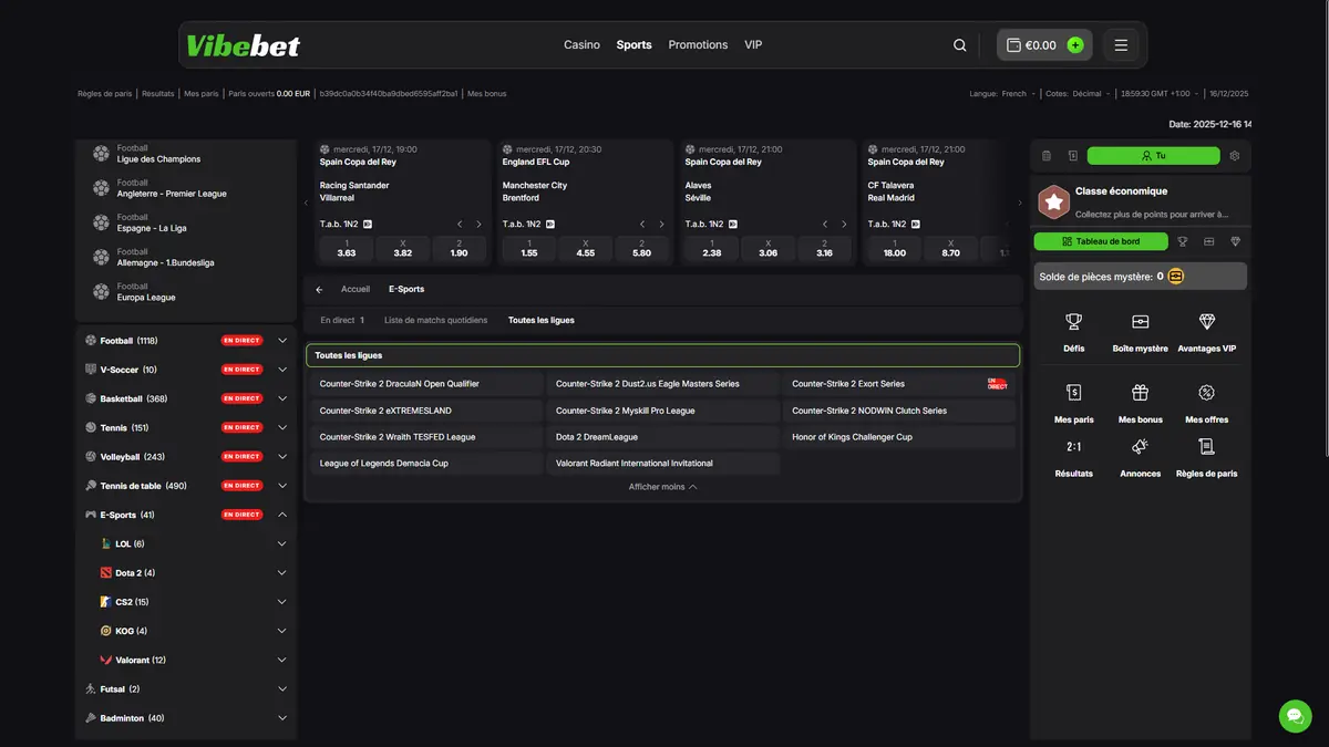 paris e-sport sur vibebet