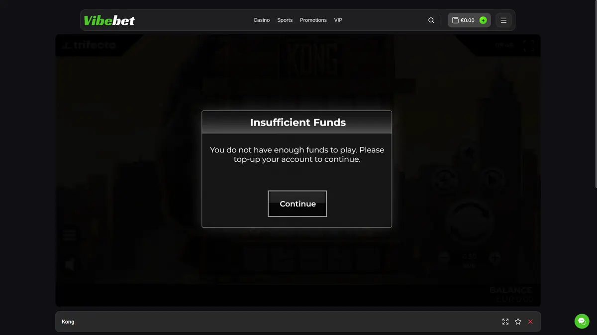 pas de mode démo sur vibebet