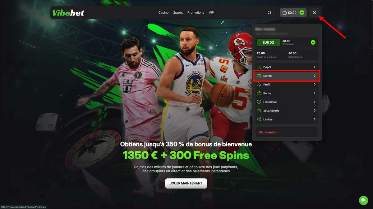 accès aux retraits sur vibebet