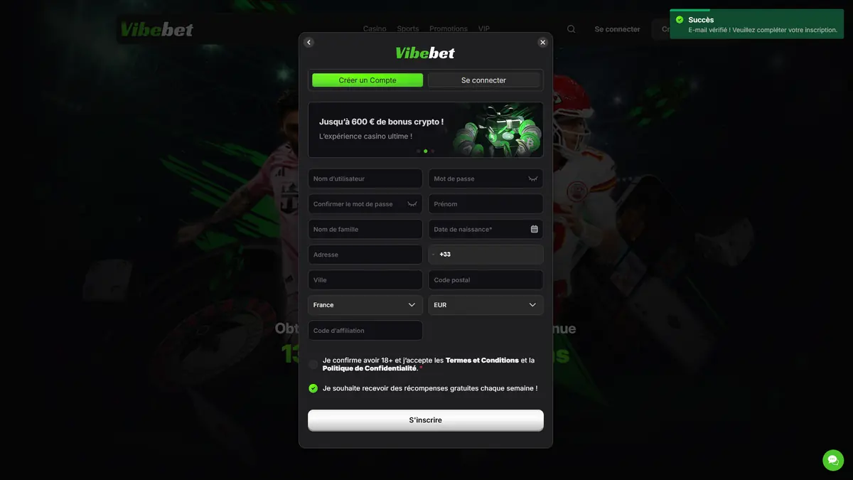 inscription sur vibebet 3