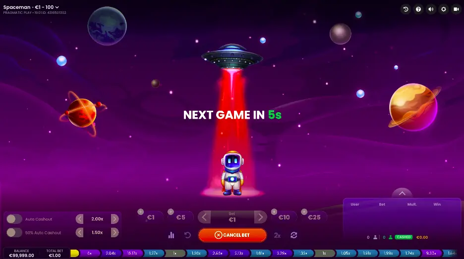 Écran de début de partie du jeu Spaceman