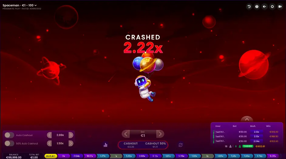 crash du jeu Spaceman