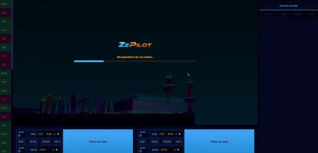 Écran du jeu ZePilot indiquant la récupération des mises