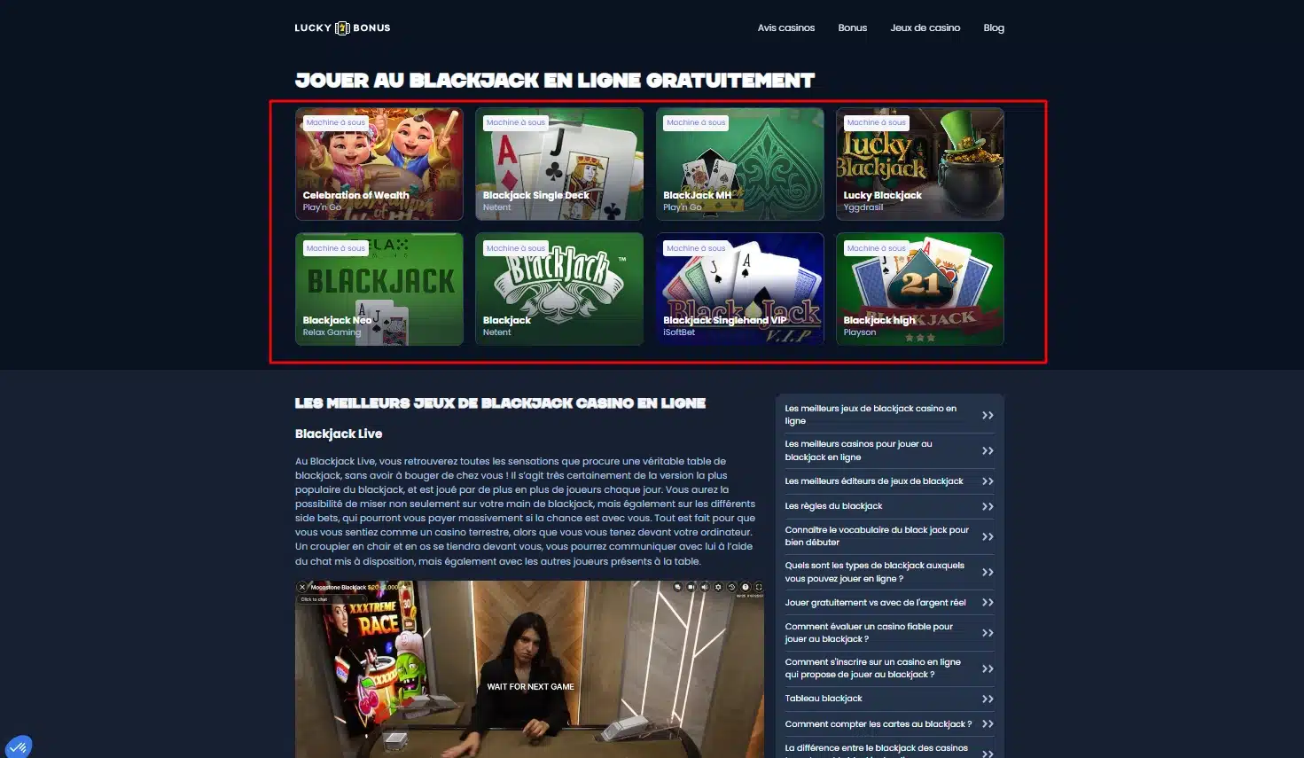 Il vous sera possible de jouer gratuitement au blackjack sur Le Joueur