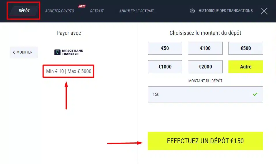 Montant dépôt