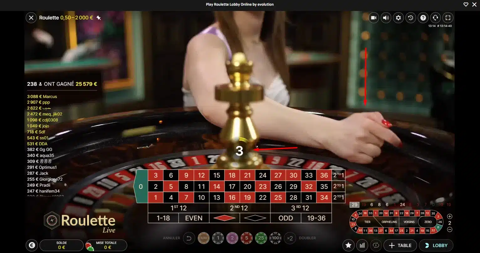 Croupière roulette en direct