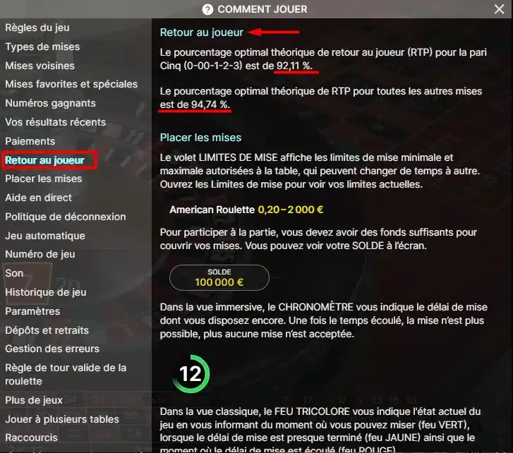Roulette américaine RTP