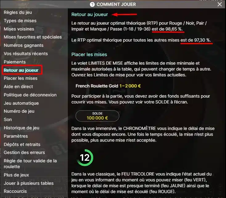 Roulette française RTP