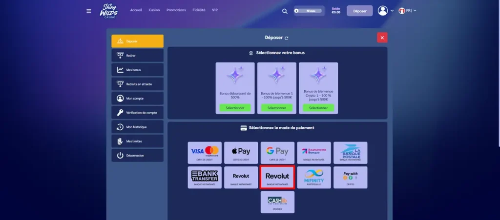 revolut sur shiny wilds méthode de paiement casino en ligne